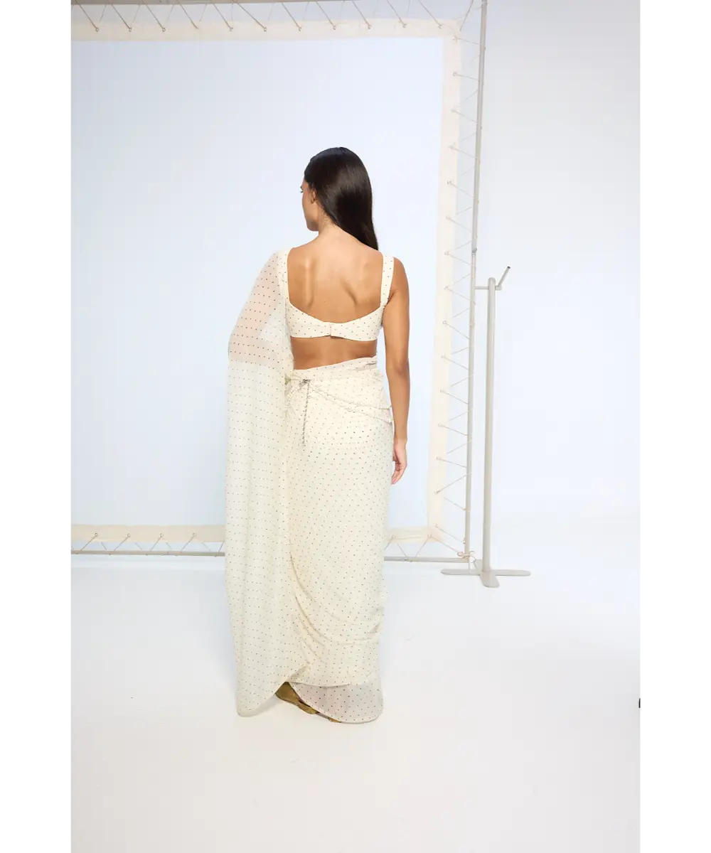 EKAYA BANARAS - White Polka Dotted Saree